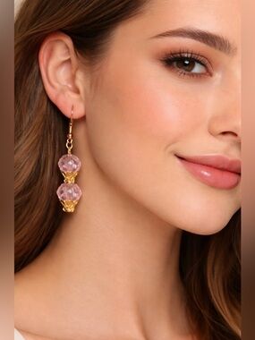 Artisan Pink Vintage Swarovski Crystal Cupcake Earrings